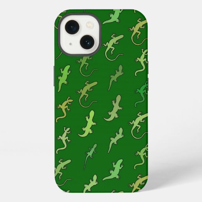 Coque iPhone Lézards et geckos, sur fond vert pin (Verso)
