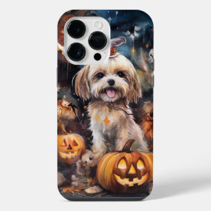 Coque Pour Pour iPhone 14 Pro Max Lhasa Apso Halloween avec citrouilles effrayant