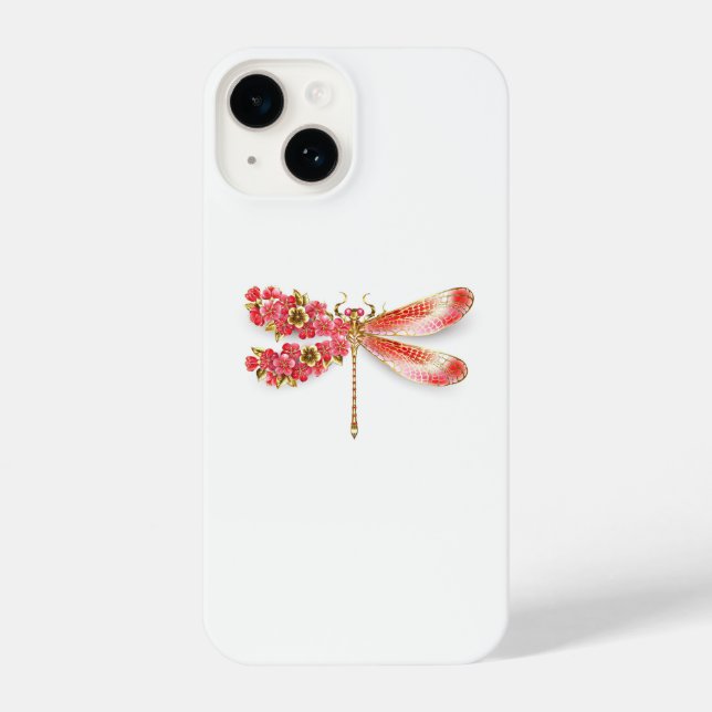 Coque iPhone libellule de fleurs avec sakura de bijoux (Verso)