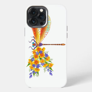 Etui iPhone 13 Pro Max libellule de fleurs jaunes