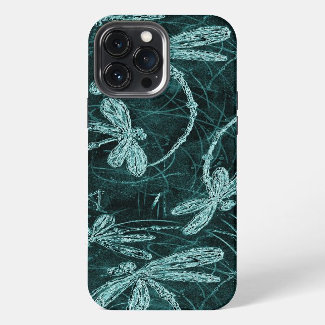 Coque iPhone Libellule Disco Bleu de Minuit (Verso)