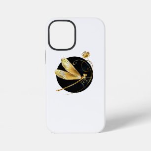 Coque iPhone 12 Mini Libellule dorée dans un cercle noir
