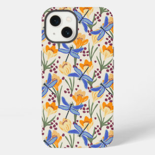 Etui iPhone 13 Libellule élégante et motif floral de Crocus