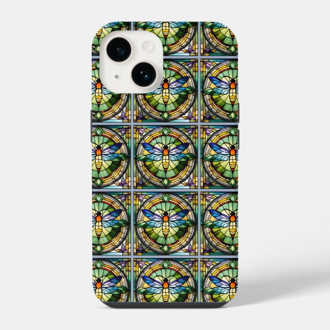 Coque iPhone Libellule en Verre Coloré (Verso)