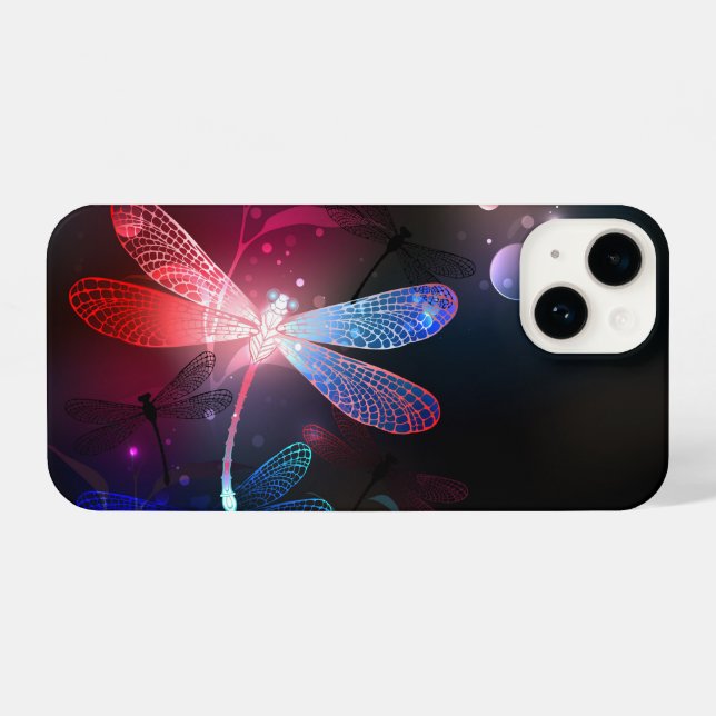 Coque iPhone libellule rouge brillante (Verso Horizontal)