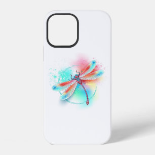 Coque iPhone 12 Libellule rouge sur fond aquarelle