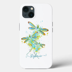 Etui iPhone 13 Libellule sarcelle éclaboussure personnalisée 