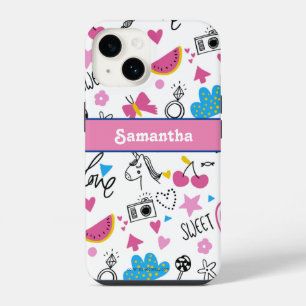 Coque Pour iPhone 14 Licorne Arc-en-Ciel Étoiles Papillons Mignon Fille