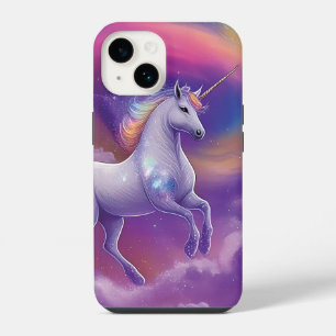 Coque Pour iPhone 14 Licorne Arc-en-Ciel Pailletée Nuages Cosmiques Fan