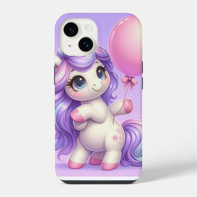 Coque iPhone Licorne Enjouée Tenant un Ballon (Verso)