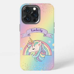 Etui iPhone 13 Pro Licorne et arc-en-ciel scintillant avec paillettes