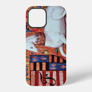 COQUE iPhone 12 LICORNE FANTASY MÉDIÉVAL, MOTIFS FLORAUX MONOGRAMM