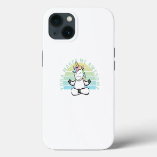 Etui iPhone 13 Licorne mignonne et drôle faisant du yoga. poses d