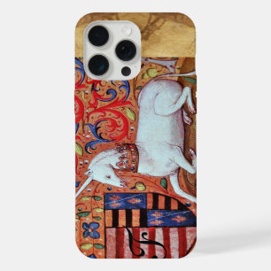 Coque iPhone 15 Pro Max LICORNE Monogramme Floral Médiéval,Parchemin Brun