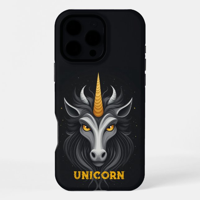 Coque iPhone Licorne noire en colère (Verso)