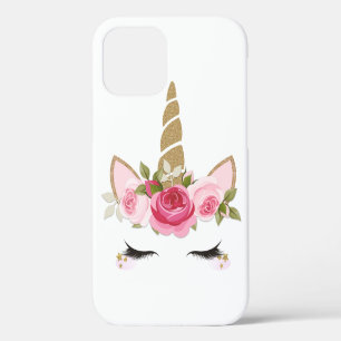 Coque iPhone 12 Licorne Or Rose Floral Mignon Branché