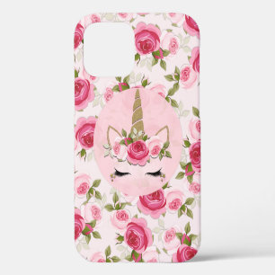 Coque iPhone 12 Licorne Or Roses Florales Mignonnes Tendances