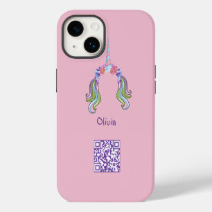 Coque Pour iPhone 14 Licorne Rose et Lilas Photo et Nom
