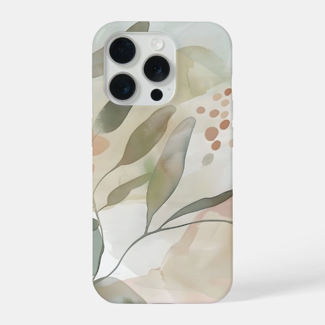 Coque iPhone Light Neutral Abstract Botanical with Soft Sage  (Verso)