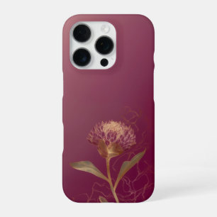 Coque iPhone 16 Pro Ligne de fleurs botaniques Deep Red Gold