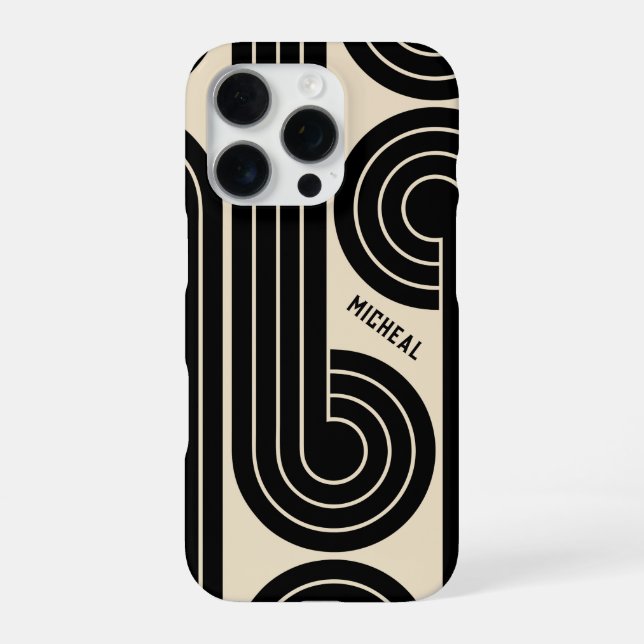 Coque iPhone Lignes Abstraits Rétro Noirs  (Verso)