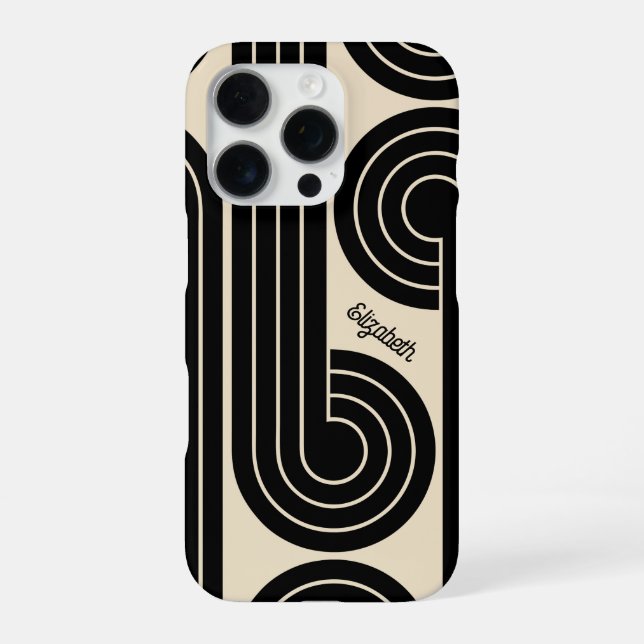 Coque iPhone Lignes Abstraits Rétro Noirs  (Verso)