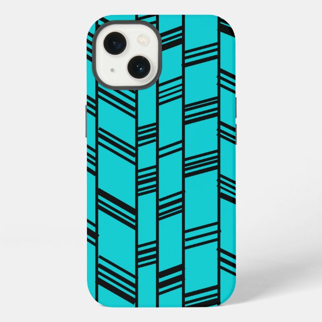 Coque iPhone Lignes Art Déco Bleues  (Verso)