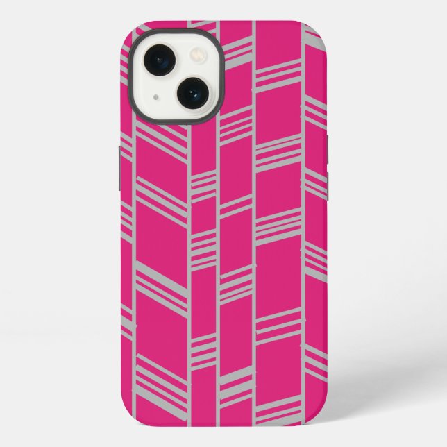 Coque iPhone Lignes Art Déco Fuchsia (Verso)