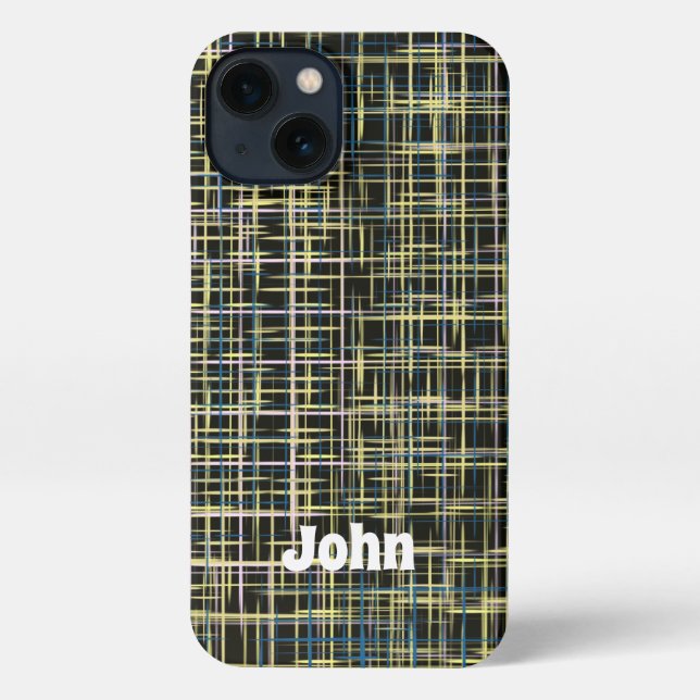 Coque iPhone Lignes de grille jaune Motif d'art Abstrait (Verso)