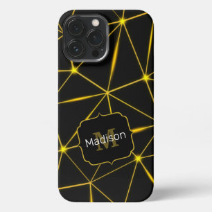 Etui iPhone 13 Pro Max Lignes d'or triangles noirs géométriques Monogramm