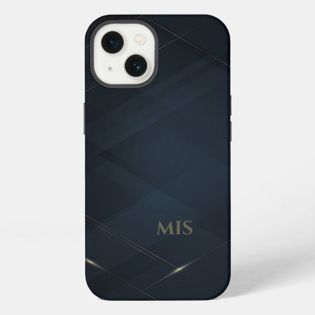 Coque iPhone Lignes dorées de luxe Triangles bleu foncé Arrière (Verso)