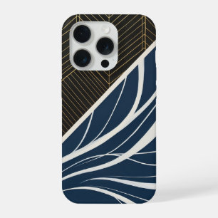 Coque iPhone 15 Pro Lignes Géométriques Dorées Motif Vague Marine Mode