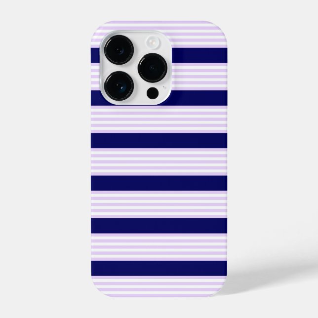 Coque iPhone Lilac et rayures blanches motif avec bleu marine (Verso)