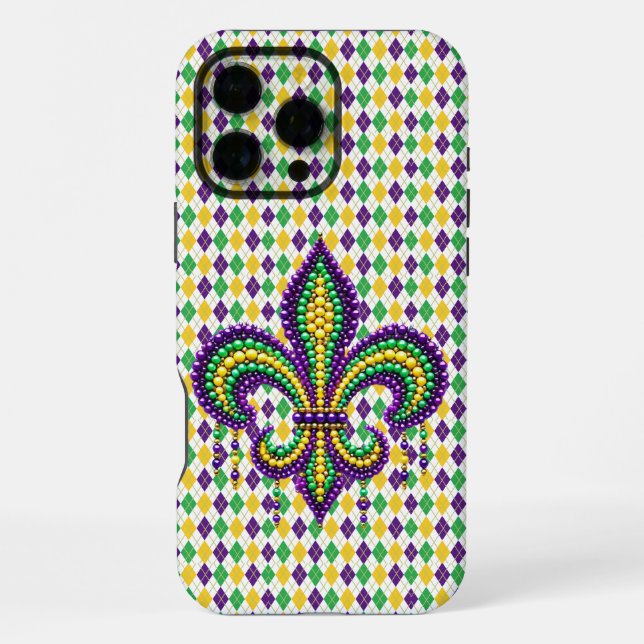 Coque iPhone Lilas jaune vert Mardi Gras fleur de lis (Verso)