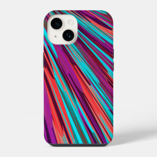 Coque Pour iPhone 14 Lilas Orange Turquoise Abstrait Géométrique Plumes