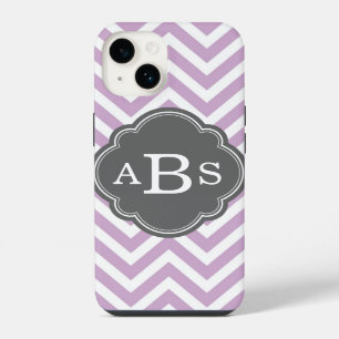 Coque Pour iPhone 14 Lilas Violet et Chevron Gris Monogramme Personnali