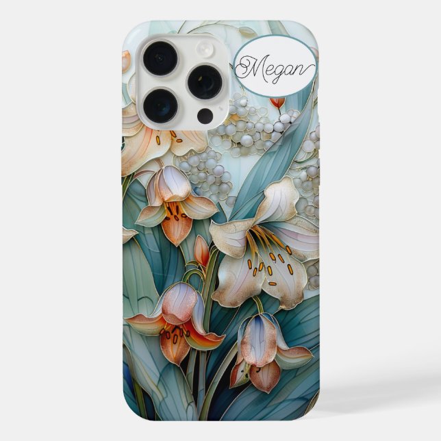 Coque iPhone Lilies blanches orange iridescentes (Verso)