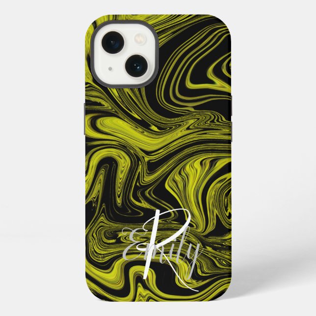 Coque iPhone Lime Agate Marbre Nom Abstrait Monogramme Nom (Verso)
