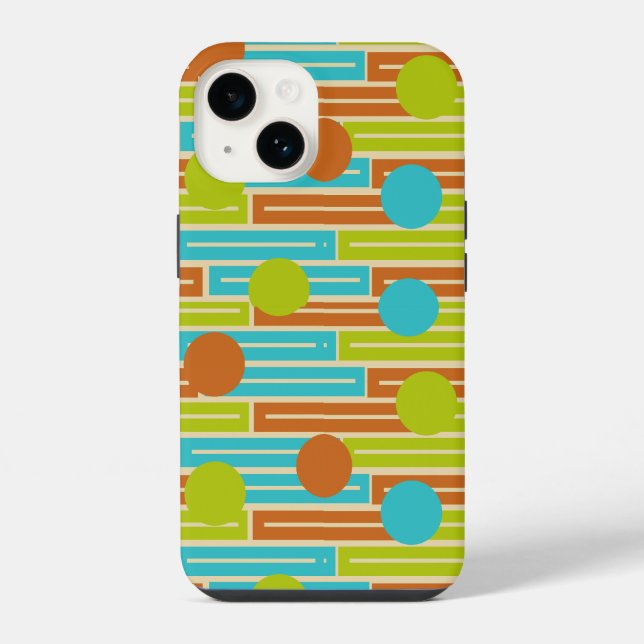 Coque iPhone Lime Green, Cinnamon Brown, Rectangles Turquoise (Verso)