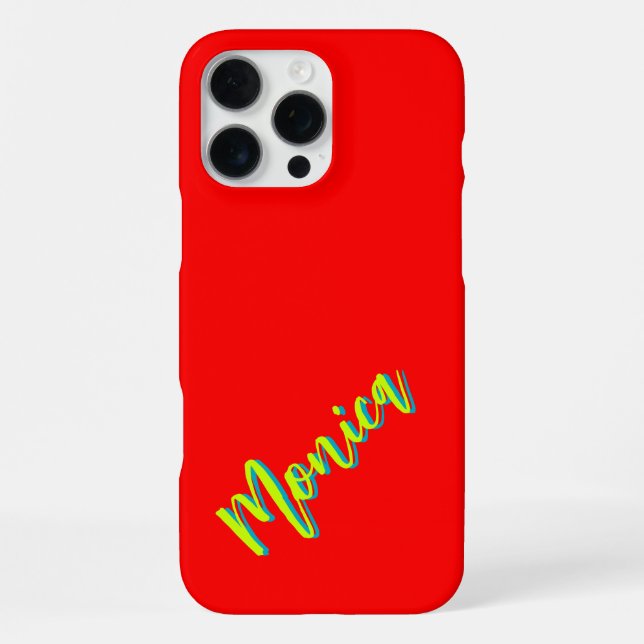 Coque iPhone Lime jaune 3D Azure Nom | Drôle Rouge brillant (Verso)