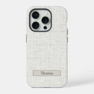 Coque iPhone 15 Pro Linen Tissé en Marron Naturel avec Nom