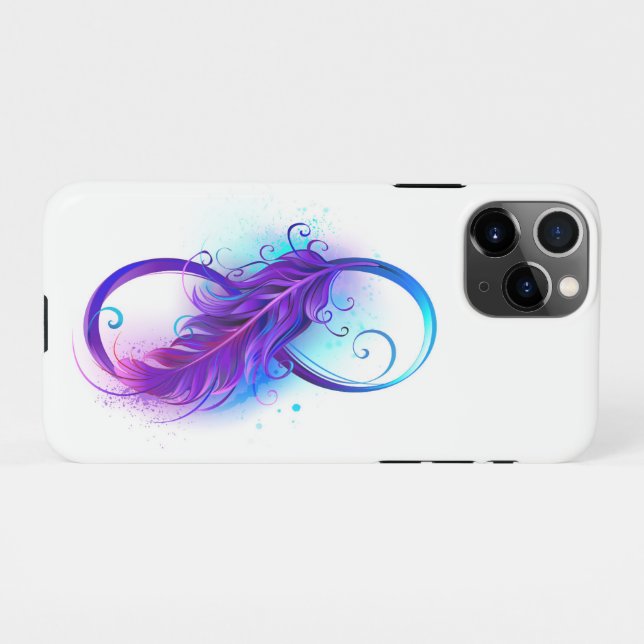 Coque iPhone L'infini avec plume violette (Dos Horizontal)
