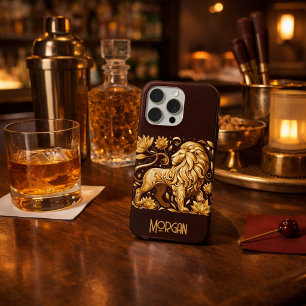 Coque iPhone 15 Pro Lion doré majestueux personnalisé