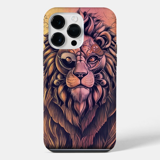 Coque iPhone Lion rustique dégradé de couleur Steampunk (Verso)