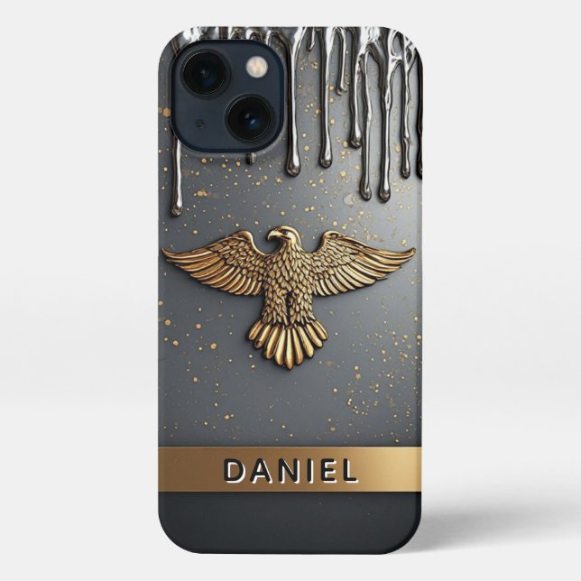 Coque iPhone 🦅 Liquid Gold Eagle Power Flow Dripping Metalli (Verso)