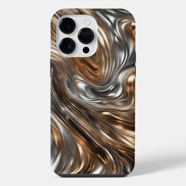 Coque iPhone Liquid Metal Luxe : Abstrait Argent & Or (Verso)
