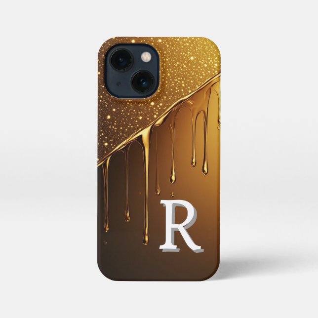 Coque iPhone 💛 Liquide Doré Dégoulinant de Teint Éclatant Part (Verso)