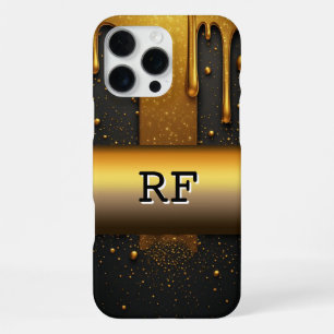 Coque iPhone 16 Pro Max ✨ Liquide Doré Glam Gouttes de Paillettes Brillant