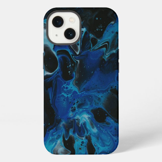 Coque iPhone Liquide psychédélique bleu foncé (Verso)