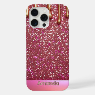 Coque iPhone 15 Pro Max 💖 Liquide Rose Pailleté sur Luxe Doré ✨👑